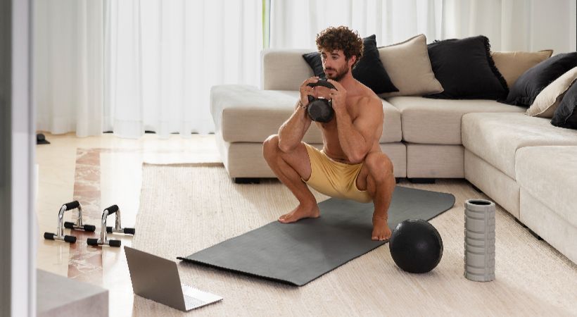 Man using workout app