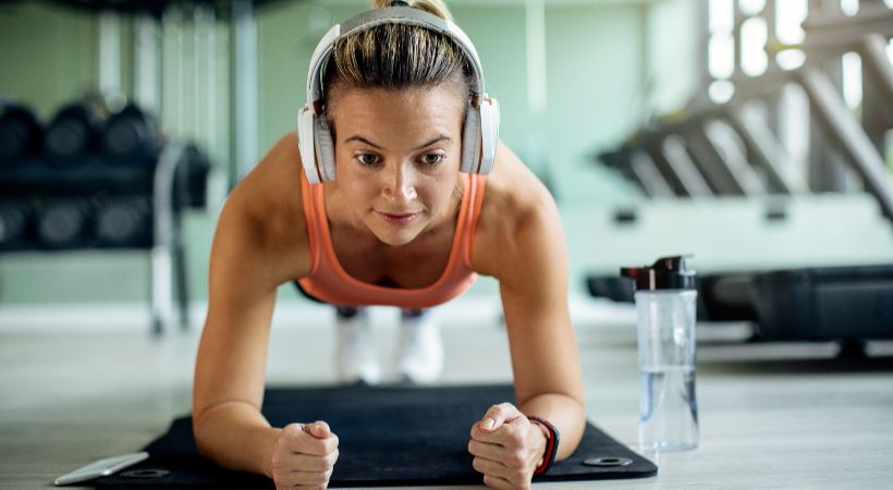 woman working out using app
